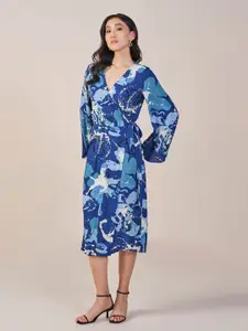 AND Women Floral Print Midi Wrap Dress