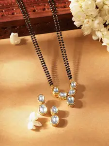 Priyaasi Gold-Plated Kundan Stone Studded & Beaded Mangalsutra With Earrings