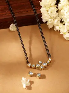 Priyaasi Gold-Plated Kundan Stone Studded & Beaded Mangalsutra With Earrings for Women