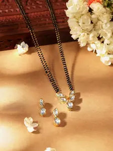 Priyaasi Gold-Plated Kundan Stone Studded & Beaded Mangalsutra With Earrings