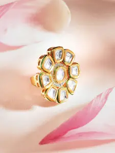 Priyaasi Gold-Plated Kundan Studded Adjustable Finger Ring