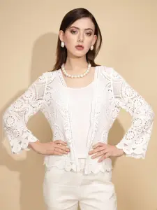 Global Republic Women Solid V-Neck Shrug