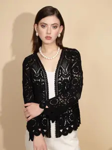 Global Republic Women Self Design V-Neck Shrug