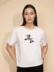 Global Republic Round Neck Embroidered Solid T-shirt