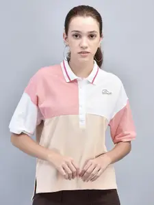 Woodland Women Colourblocked Polo Collar Pure Cotton T-shirt