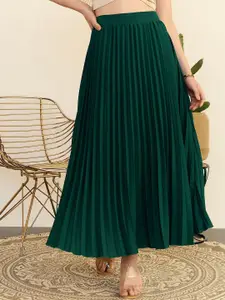 Berrylush Women High Rise Accordion Pleated Midi A-line Skirts