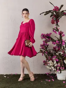 Berrylush Women Puff Sleeve Fit & Flare Dress