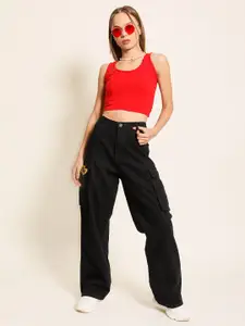 Bene Kleed Women Badge Work High Rise Relaxed Fit Cargo Jeans