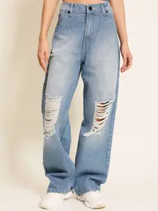 Bene Kleed Women Straight Fit High-Rise Mildly Distressed Heavy Fade Jeans