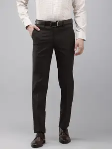 Van Heusen Men Checked Slim Fit Pleated Formal Trousers