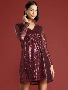 all about you Sequin Embellished Wrap Style Empire Dress