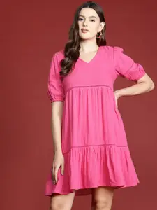 all about you Puff Sleeve Pure Cotton A-Line Dress