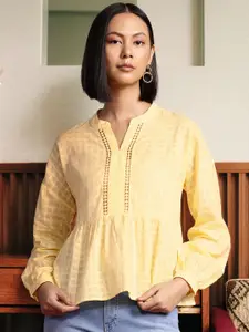 all about you Mandarin Collar Cotton Top