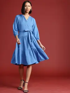 All About You Formals Pure Cotton Tiered A-Line Dress with Belt