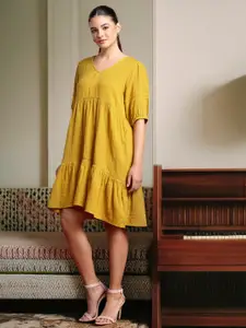 all about you Pure Cotton Puff Sleeve Tiered A-Line Dress