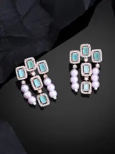 Estele Rose Gold-Plated CZ-Studded Square Drop Earrings