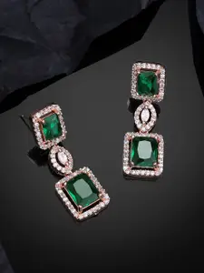 Estele Rose Gold-Plated CZ-Studded Geometric Drop Earrings