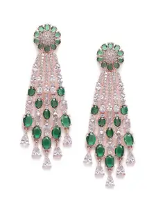 Estele Rose Gold-Plated CZ-Studded Teardrop Shaped Drop Earrings