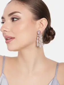 Estele Rose Gold-Plated CZ-Studded Teardrop Shaped Drop Earrings