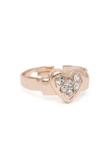 Estele Women Rose Gold-Plated Crystals-Studded Finger Ring