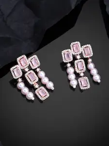 Estele Rose Gold-Plated CZ-Studded Square Drop Earrings