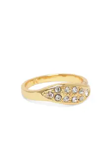 Estele Women Gold-Plated Crystals-Studded Finger Ring