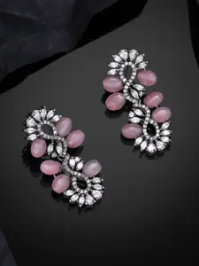 Estele Rhodium-Plated CZ-Studded Contemporary Drop Earrings