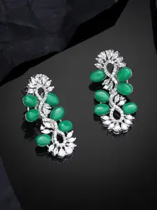 Estele Rhodium-Plated CZ-Studded Contemporary Drop Earrings