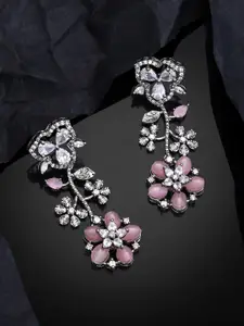 Estele Rhodium-Plated CZ-Studded Floral Drop Earrings