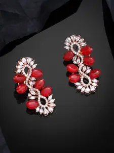 Estele Rose Gold-Plated CZ-Studded Contemporary Drop Earrings