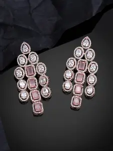 Estele Rose Gold-Plated CZ-Studded Geometric Drop Earrings