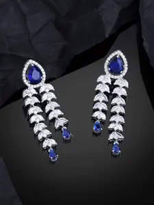Estele Rhodium-Plated CZ-Studded Teardrop Shaped Drop Earrings