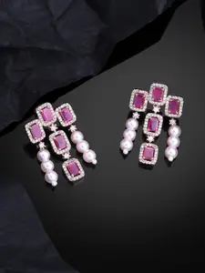 Estele Rose Gold-Plated CZ-Studded Square Drop Earrings