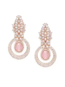 Estele Rose Gold-Plated CZ-Studded Circular Drop Earrings