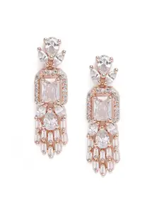Estele Rose Gold-Plated CZ-Studded Contemporary Drop Earrings