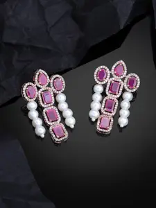 Estele Rose Gold-Plated CZ-Studded Geometric Drop Earrings