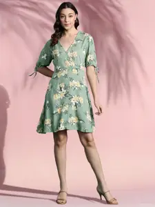 DressBerry Floral Print Puff Sleeve A-Line Dress