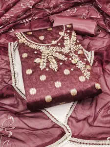 KIMISHA Floral Woven Design Beads and Stones Unstitched Dress Material