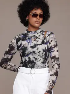 The Roadster Lifestyle Co. Cut-Out Detail Print Net Top