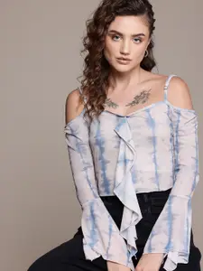 Roadster The Lifestyle Co. Abstract Printed Sheer Bell Sleeve Top