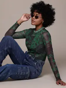 Roadster The Lifestyle Co. Abstract Print Mandarin Collar Fitted Top