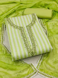 KIMISHA Striped Embellished Beads and Stones Unstitched Dress Material