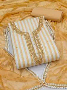 KIMISHA Striped Embellished Beads and Stones Unstitched Dress Material