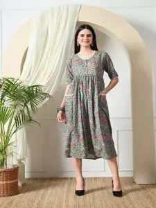 DECKEDUP Women Floral Print Empire Midi Dress