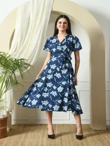 DECKEDUP Women Floral Print A-Line Midi Dress