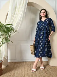 DECKEDUP Women Floral Print A-Line Empire Angarkha Dress
