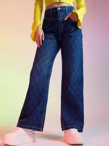 FREAKINS Women Printed Straight Fit High-Rise Cotton Jeans