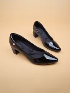 Ozuri Leather Solid Block Heel Pumps