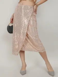Campus Sutra Sequined Wrap Midi Skirts