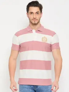 Duke Men Striped Polo Collar Embroidered Cotton T-shirt